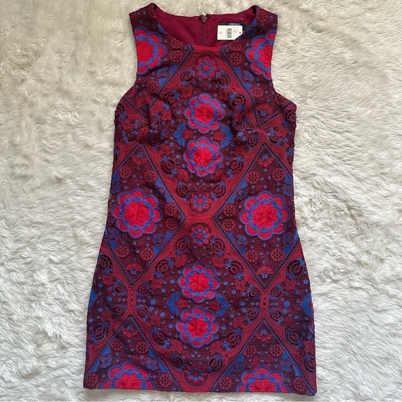 Anthropologie Eva Franco Eyelet Mini Dress Embroidered Lace Burgundy 2 NWT New - Picture 3 of 12
